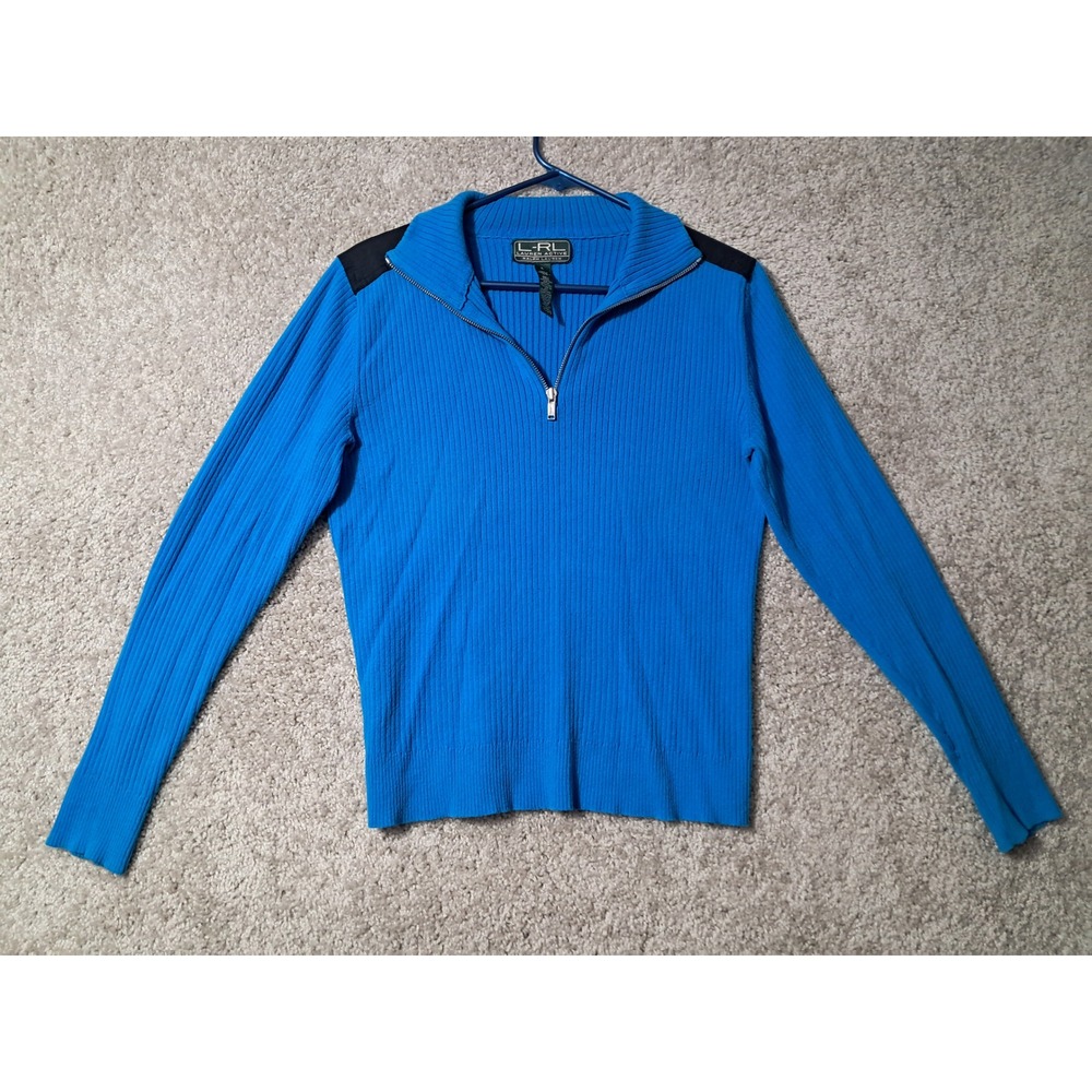 Lauren Active Ralph Lauren Pullover Womens L Blue 1/4 Zip Ribbed Knit Sporty